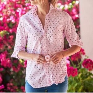 Frank & Eileen BARRY Pink Stripe with Navy Hearts Signature Crinkle top Size S